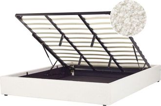 Beliani Cama Con Almacenaje Moderna Sin Cabecero Tapizada De Boucl&eacute; Blanco Crema 180 X 200 Cm Dinan