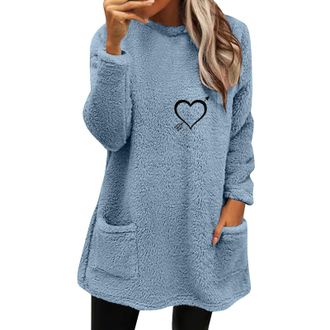Generic Jumpers for Women UK Winter Solid Color Warm Sweater Casual Crew Neck Long Sleeves Fleece Pullover Sweatshirt Plus Size Loose Coat Ladies Soft Cozy Pl
