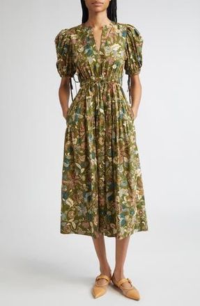 Ulla Johnson Paisley Floral Cotton Midi Dress in Lichen at Nordstrom Rack, Size 00
