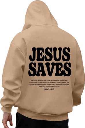 Generic MenS Hoodies Jesus Saves Letter Fleece Long Sleeve Sweater Hoodie, Hip-Hop Pullover, Casual Loose Soft Warm Comfortable Fashion Sweater Classic Sweats