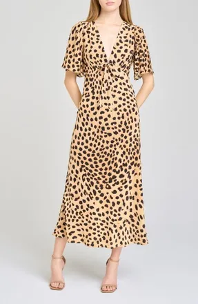 Wayf Jules Cheetah Print Midi Dress in Tan Cheetah at Nordstrom, Size X-Large