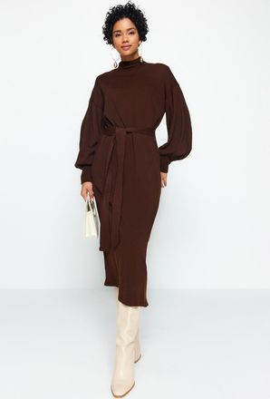 Trendyol Modest Dames Bruin Effen Maxi Lang Casual Recht Modest Jurken
