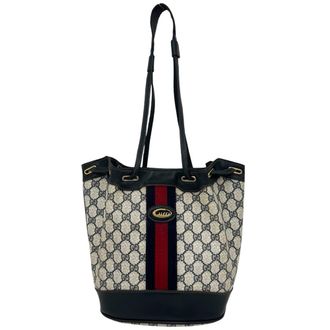 Gucci Navy Red Color Pvc Leather Shoulder Bag Tote Bag (Pre-Owned)