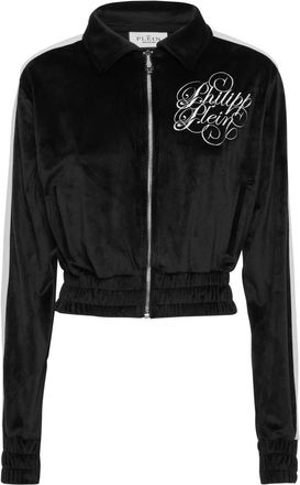 Philipp Plein Hoodies & sweatvesten, Dames, Zwart, S, Polyester, Chenille Tracksuit Jacket Signature