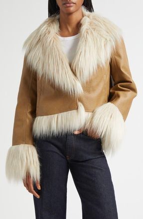Cinq &agrave; Sept Panama Faux Shearling Jacket in Gold Maplewood/plaster at Nordstrom, Size Medium
