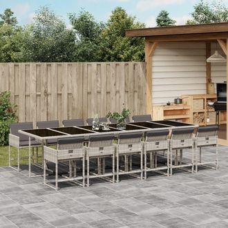 vidaXL Set Comedor Jard&iacute;n Y Cojines 13 Pzas Rat&aacute;n Sint&eacute;tico Gris Claro Vidaxl