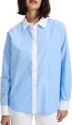 French Connection Ticking Stripe Cotton Poplin Button-Up Shirt in Blue Hydrangea Summer at Nordstrom, Size X-Small