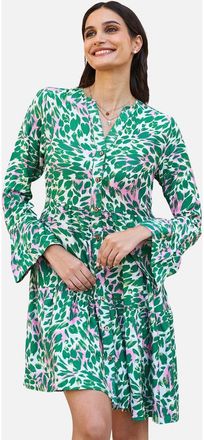 Yumi Ikat Print 3/4 Sleeve Tunic Dress in Green at Nordstrom, Size 10