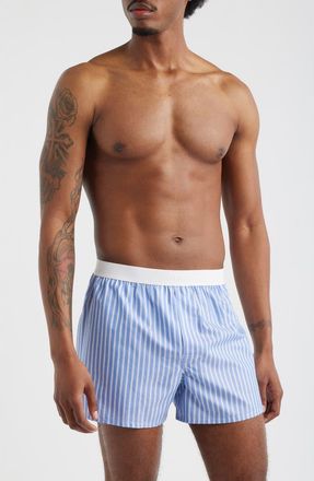 Tom Ford Cotton Poplin Boxer Shorts in Blue/White at Nordstrom, Size Xx-Large