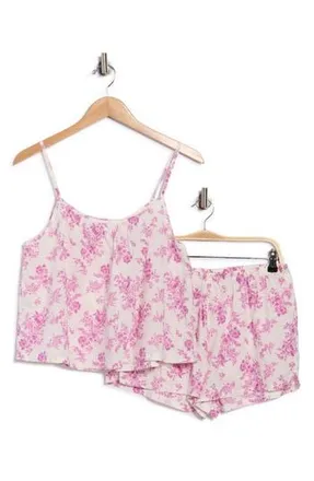 Abound Floral Cotton Crop Camisole & Shorts Pajamas in Ivory- Pink Summer Toile at Nordstrom Rack, Size X-Large