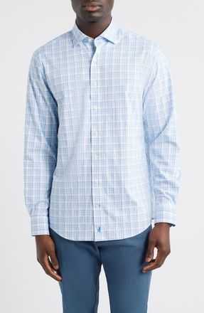 Johnnie-O Rafael Everyday Performance Plaid Button-Up Shirt in Wake at Nordstrom, Size Xx-Large