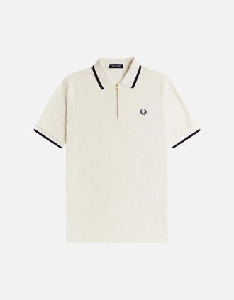 Fred Perry Mens Fred Perry Crepe Pique Zip Neck Polo Shirt Ecru - White - Size: 44