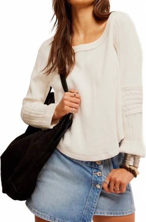 Free People Swinging Cable Cuff Long Sleeve Top In White
