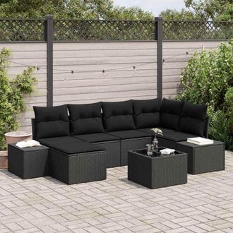 vidaXL Vidaxl - Conjunto De Sof&aacute; De Jard&iacute;n Con Coj&iacute;n 7 Pcs Negro Polirat&aacute;n