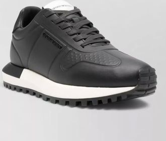 Emporio Armani leather sneakers round toe textured panels rubber sole