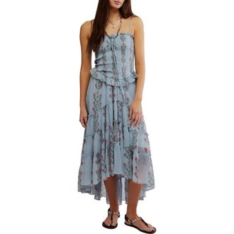 Free People Alejandra Smocked Bodice Tiered Sundress in Soft Blue Combo at Nordstrom Rack, Size X-Small
