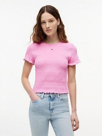 Tommy Hilfiger Camiseta fruncida de corte slim con logo bordado