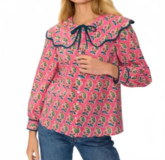 PINK CITY PRINTS Apple Long Sleeve Blouse In Candy Pink