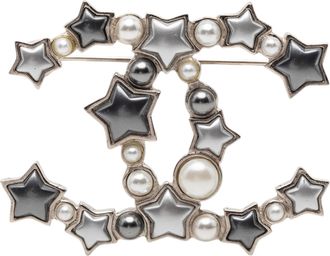 Chanel Silver Plated Resin and Faux Pearl Star Brooch