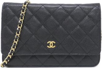 Chanel Black Grained Calfskin Chain/Shoulder Wallet (Pre-Owned)