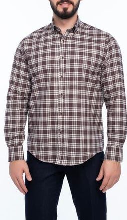 Vella Pais Plaid Cotton Slim Fit Button Down Shirt in Dark Brown at Nordstrom Rack, Size X-Large