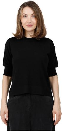 Alpha Studio Maglia girocollo con maniche a giro e intarsio - Dames - Ronde hals truien - Zwart - M - Wol - Truien & Vesten