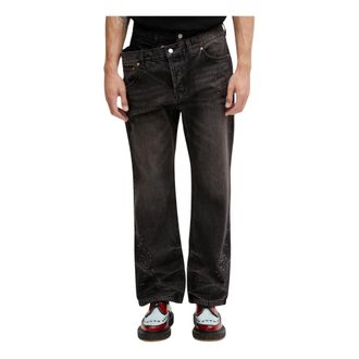 Andersson Bell Jeans, Heren, Grijs, W26, Katoen, Asymmetrische Gelaagde Hot-Fix Jeans met Wijde Pijpen