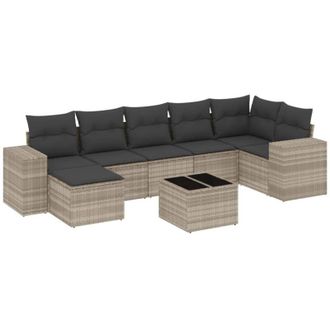 vidaXL Vidaxl - Set De Sof&aacute;s De Jard&iacute;n 8 Pzas Y Cojines Rat&aacute;n Sint&eacute;tico Gris