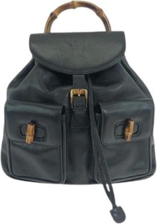 Gucci Pre-owned Backpacks, female, Black, Size: ONE SIZE Pre-owned Bamboo Leather Backpack