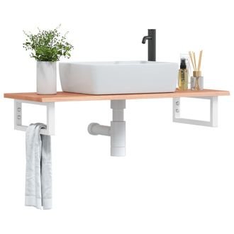 Berkfield Home Basin Shelf Wall Mounted Steel & Solid Wood Oak in Brown
