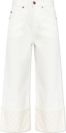 Tory Burch Contrast-Cuff Straight-Leg Jeans - Dames - Cropped Jeans - Wit - W30 - Katoen - Jeans