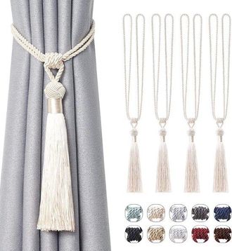 No Brand Juego De 4 Borlas Para Cortinas Hechas A Mano Con Cord&oacute;n Para Decoraci&oacute;n De Cortinas