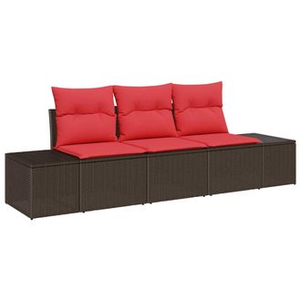 vidaXL Juego De Sof&aacute; Con Coj&iacute;n 3 Pcs Marr&oacute;n Rat&aacute;n Sint&eacute;tico Vidaxl