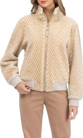 Gorski Reversible Chevron Printed Grooved Genuine Shearling Bomber Jacket in Cream/palomino at Nordstrom, Size X-Small
