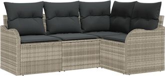 vidaXL Garden Sofa Set with Cushion 4 pcs Light grey Poly rattan Vidaxl