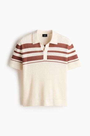 H&M Regular Fit Pointelle-knit Polo Shirt in Cream/color Block at Nordstrom, Size Xx-Large