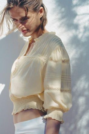 H&M Pintucked cotton blouse in Light Yellow at Nordstrom, Size X-Small