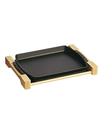 Staub Piatto Da Portata In Ghisa Con Base In Legno, Rettangolare, 33 X 23 Cm, 1 L, Adatto Allinduzione, Nero