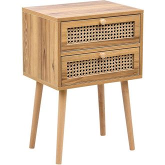 Beliani Comodino in rattan impiallacciato mdf treccia viennese marrone chiaro Butte