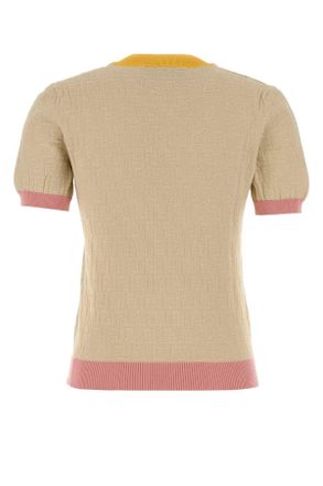Fendi Womens Sand Cotton Blend Sweater Ecru Maglieria Ecru