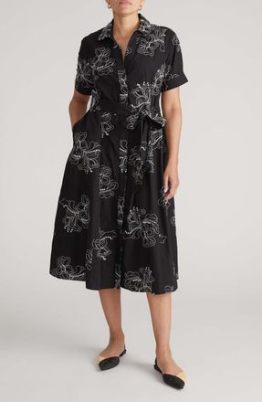 Universal Standard Tina Stretch Poplin Midi Shirtdress in Hibiscus Embroidery at Nordstrom, Size Xxx-Large