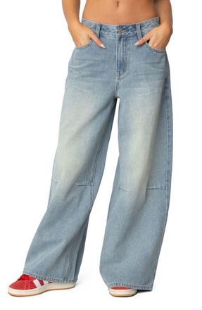 Edikted Rad Low Rise Wide Leg Jeans in Light-Blue at Nordstrom, Size X-Large
