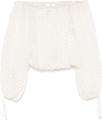 Chloé Off-The-Shoulder Jacquard Blouse - Womens - Silk/Polyester