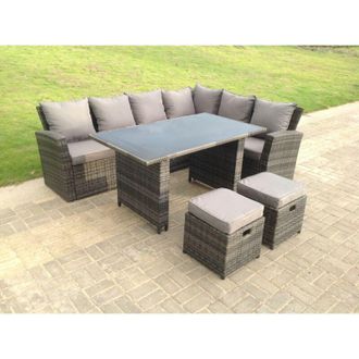 Fimous Fimous - High Back Grey Mixed Rattan Corner Sofa Dining Set Table With Stools 8 Seater right corner