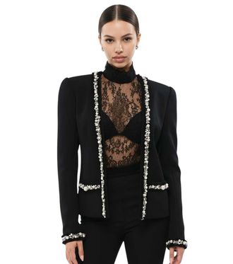 Balmain Black Embellished Collarless Jacket
