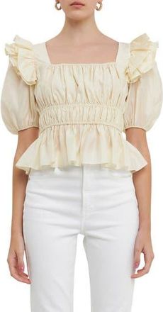 endless rose Ruffle Puff Sleeve Top in Champagne at Nordstrom Rack, Size X-Small