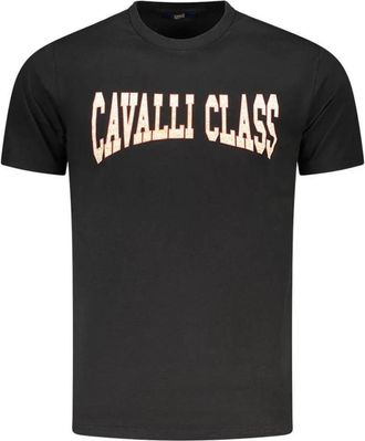 Cavalli Stijlvol Zwart T-shirt met Gedurfd Print - Heren - T-shirts - Zwart - 2XL - Katoen - Tops