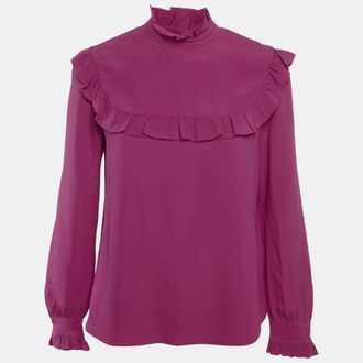 M Missoni Pink Silk Ruffled Long Sleeve Shirt