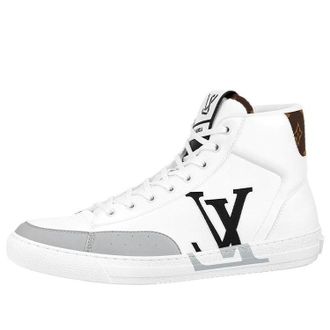 Louis Vuitton LV Charlie Ankle Sneakers White with Black Grey Side Logo and Back Monogram 1A9JMP