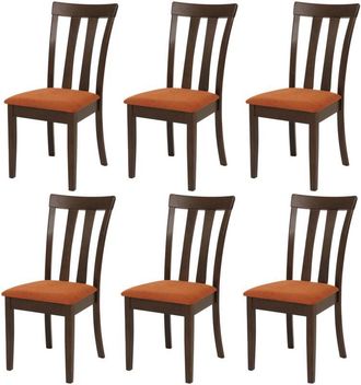 Hhg [nunca Usado] Juego De 6 Sillas De Comedor Hhg-451, Silla De Cocina, Tela/tejido, Madera Maciza, Estructura Oscura, Naranja